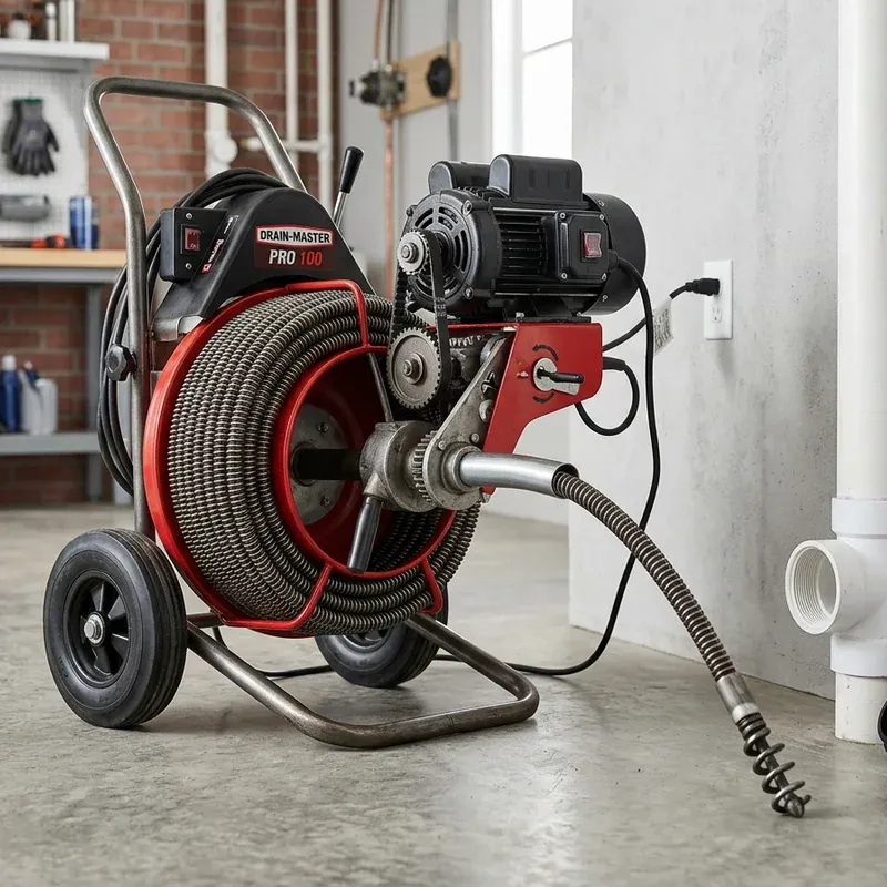 Drain cleaning plumber operating electric rooter auger machine in Delaware