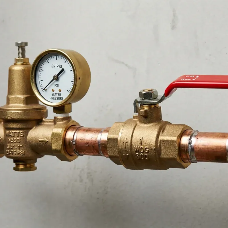 Emergency plumbing repair technician servicing brass water shutoff valve in Delaware